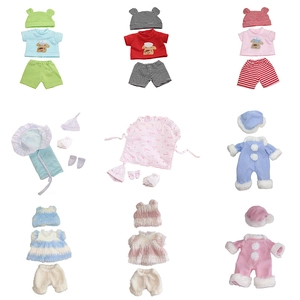 Detail view of 9 sets of colorful doll pajamas and outfits for 30cm baby dolls