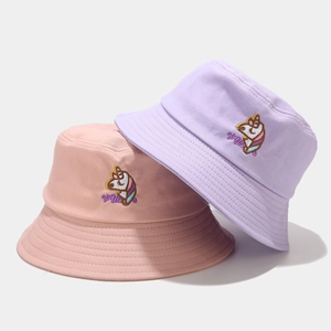 Unicorn Embroidery Cotton Bucket Hat Cartoon Casual Sun Protection Fisherman Cap For Women Men