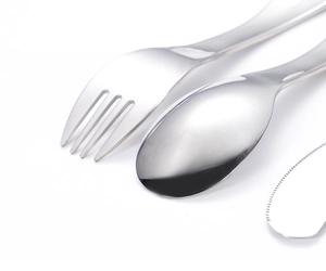 Macro shot of 304 stainless steel children's cutlery set with cartoon animal engravings