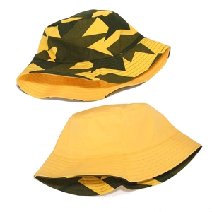 Chapeau bob réversible avec motif camouflage jaune et côté uni pour protection solaire extérieure