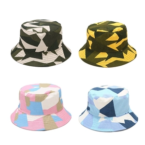 Bob Réversible Coton Toile Camouflage Géométrique Protection Solaire Extérieur Chapeau De Pêcheur Homme Femme