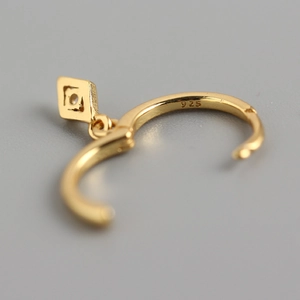 Minimalist S925 sterling silver gold rhombus hoop earrings with sparkling diamonds