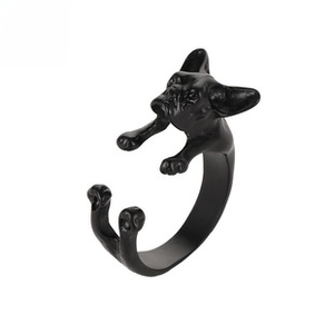 Detailed close-up of a matte black spider ring with a unique adjustable open design