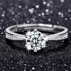 Detailed close-up of 925 sterling silver S925 hallmark on a six-prong zircon ring band