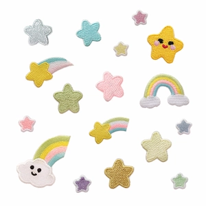 Colorful embroidered cartoon patches with rainbow star and cloud shapes for kids clothing
