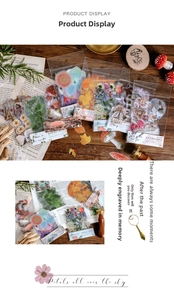 Detail of vintage PET stickers featuring botanical flora and mushroom illustrations
