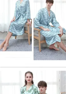 Detailed close-up showing the premium ice silk fabric and vibrant digital prints of the robes