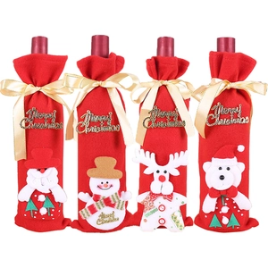 Set of 4 brushed fabric Christmas wine bottle covers with Santa, Snowman and Reindeer designs