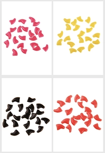 Detail view of colorful soft silicone pet nail caps for cats and dogs in four vibrant colors