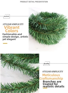 Macro shot of realistic green PVC pine needle garland for festive DIY Christmas decoration