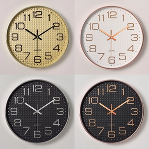 Modern Round Wall Clock Silent Quartz Movement Plastic Frame Glass Mirror 3D Relief Numbers Decorative Home Office