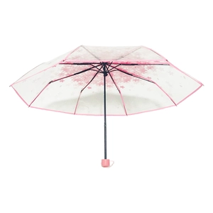 Japanese style pink cherry blossom foldable umbrella with transparent frosted canopy