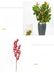 Detailed close-up of artificial berry branches with vibrant red and orange fruits for home decor