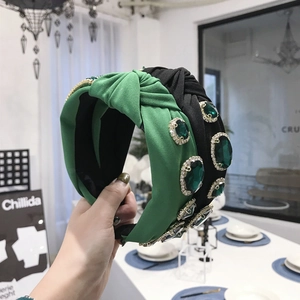 Baroque wide headband with emerald gemstones and sparkling crystals in green and black