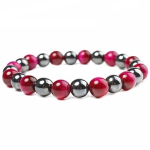 12mm magnetic and red tiger eye beaded health bracelet on a clean white background