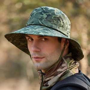 Cappello da Pescatore Mimetico per Protezione Solare All'aperto per Uomo Donna Cappello Boonie a Tesa Larga Poliestere Traspirante per Pesca Escursioni