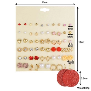 Detailed size map of alloy stud earring set featuring various dimensions and weights