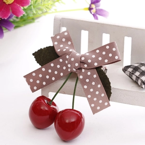 Cute Cherry Bow Hair Clips For Girls Sweet Resin Fruit Duckbill Hairpins With Polka Dot Plaid Striped Ribbon Bows
