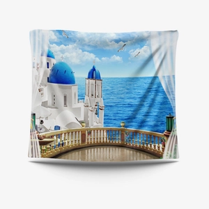Detailed close-up showing the soft polyester fabric texture of the Santorini wall tapestry