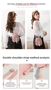 Pink mini backpack detail showing adjustable straps for shoulder or backpack mode