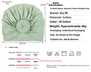 Soft cotton women's donut turban hat in mint green, 20x20cm detailed product information