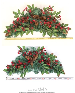 Längenmessung der Weihnachtsgirlande mit Tannenzapfen und roten Beeren auf der Skala