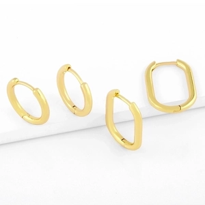 Minimalist Heart Hoop Earrings 18K Gold Plated Copper Geometric Oval Huggie Fashion Jewelry For Women
