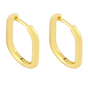 Polished gold geometric pentagon hoop earrings with minimalist Korean design for women