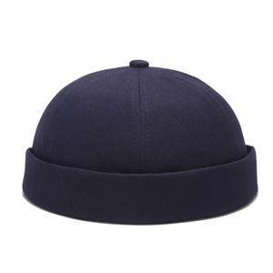 Detailed close-up of dark blue miki hat showing twill cotton texture and stitching
