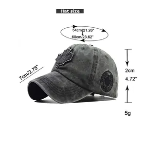 Size guide for Canadian maple leaf baseball cap showing head circumference 54-60cm
