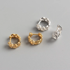 S925 Sterling silver chain link hoop earrings with zircon pavé in gold and silver