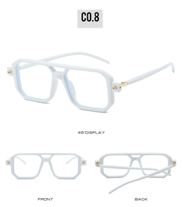 Detailed multi-angle view of white square double bridge frames with gold metal accents