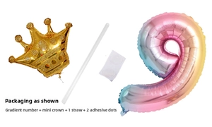 32-inch gradient number 9 foil balloon set with golden crown and inflation accessories