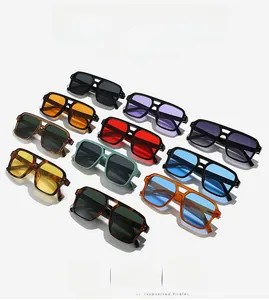 Detailed grid showing ten color variations of retro double-bridge square frame sunglasses
