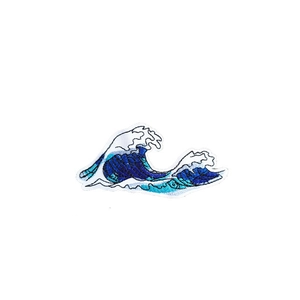 Embroidered circular wave patch inspired by classic Great Wave off Kanagawa design