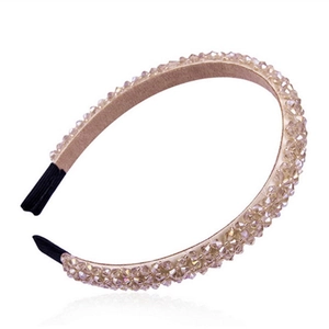 Elegant champagne crystal bead embroidered headband with a soft beige fabric wrap for women