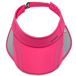 Breathable rose pink open top sun visor hat with wide transparent brim and SPORT logo