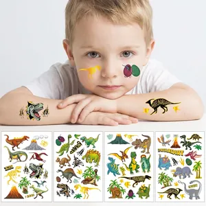 Autocollants De Tatouage Temporaire Pour Enfants Imperméables Estampage Or Laser Dinosaure Licorne Sirène Art Corporel Fête