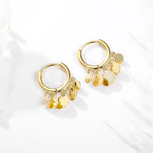 Elegant 18K gold plated S925 sterling silver hoop earrings with dangling round sequins