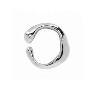 Minimalist irregular lava organic silver metal ear cuff with high polished finish