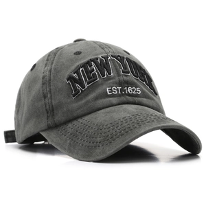 Vintage dark gray washed cotton baseball cap with New York embroidery and curved brim