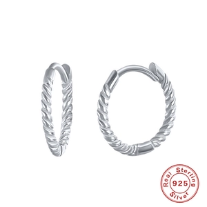 Minimalist S925 sterling silver hoop earrings with creative twisted texture design