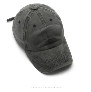 Detail of vintage washed dark gray cotton baseball cap with New York 1625 embroidery