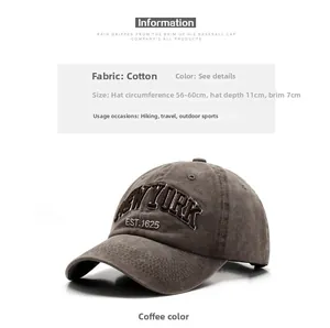 Size chart showing vintage cotton baseball cap dimensions with New York embroidery details