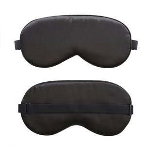 Silk satin sleep mask in black with adjustable elastic strap and light-blocking design