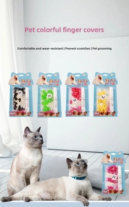 Close-up of colorful pet nail caps set in multiple colors with adhesive for dogs and cats