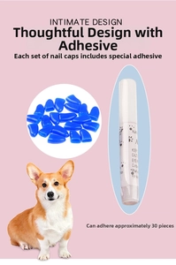 Blue soft silicone pet nail caps set with dedicated adhesive glue for cats and dogs