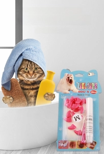 Detailed set of 20 pink pet nail caps in size S including one tube of special adhesive glue