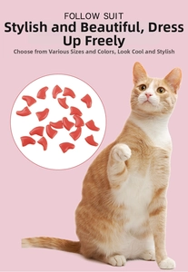 Close-up of vibrant red soft silicone cat nail caps and protective claw covers for pets
