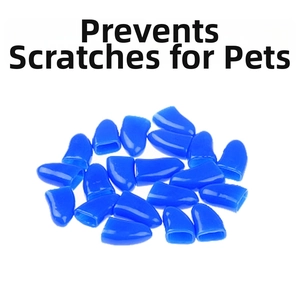Detail view of deep blue soft silicone nail caps for pets with anti-scratch function